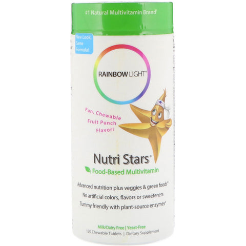 Rainbow Light, Nutri Stars, Food-Based Multivitamin, Fruit Punch Flavor, 120 Chewable Tablets