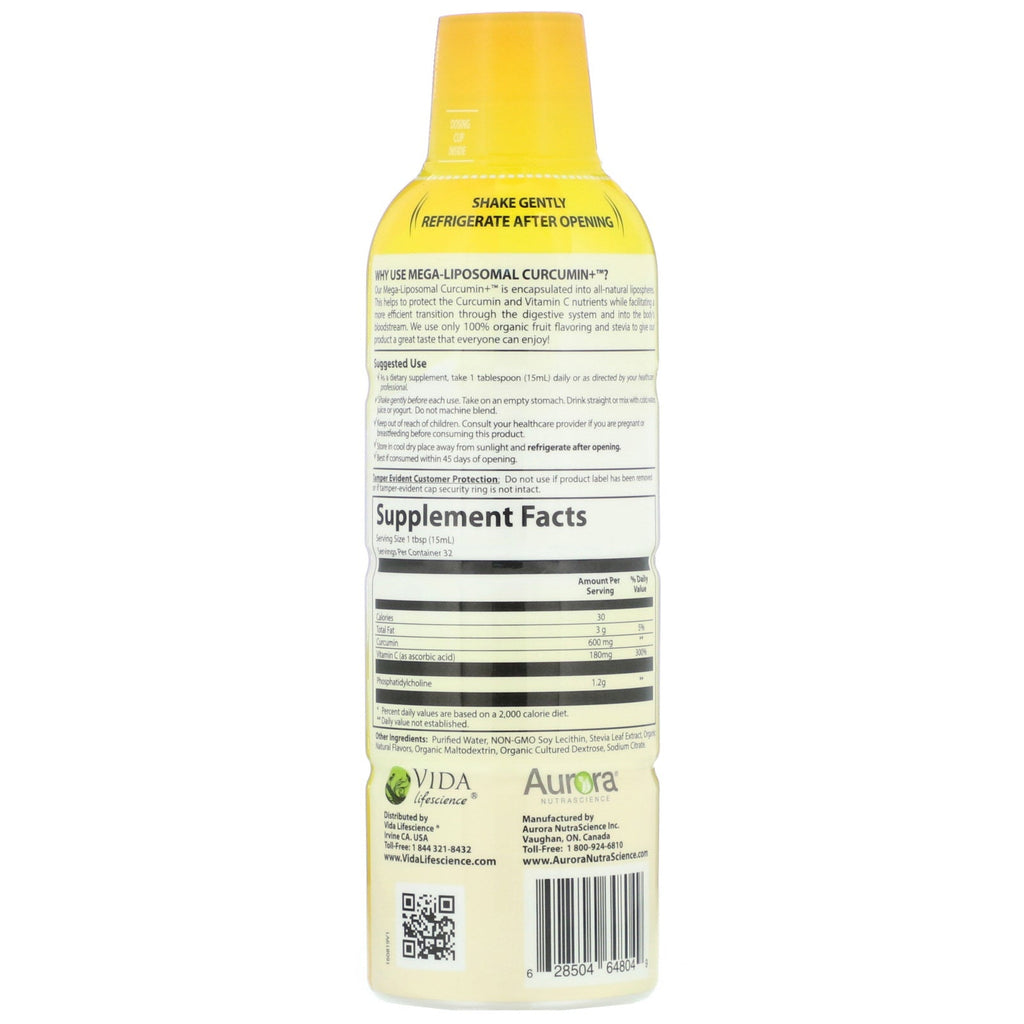 Aurora Nutrascience, Mega-Liposomal Curcumin+,  Fruit Flavor, 600 mg, 16 fl oz (480 ml)
