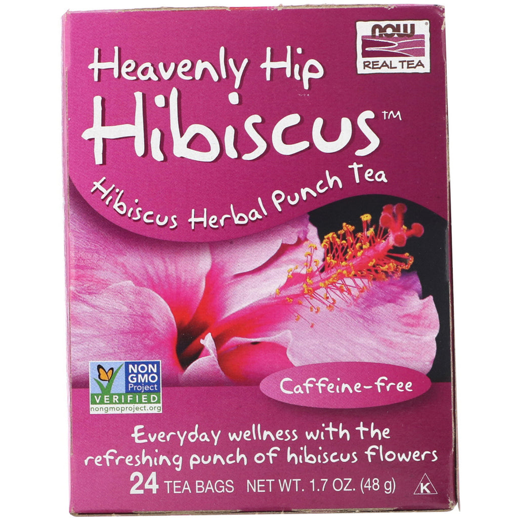 Now Foods, Real Tea, Heavenly Hip Hibiscus, Caffeine Free, 24 Tea Bags, 1.7 oz (48 g)
