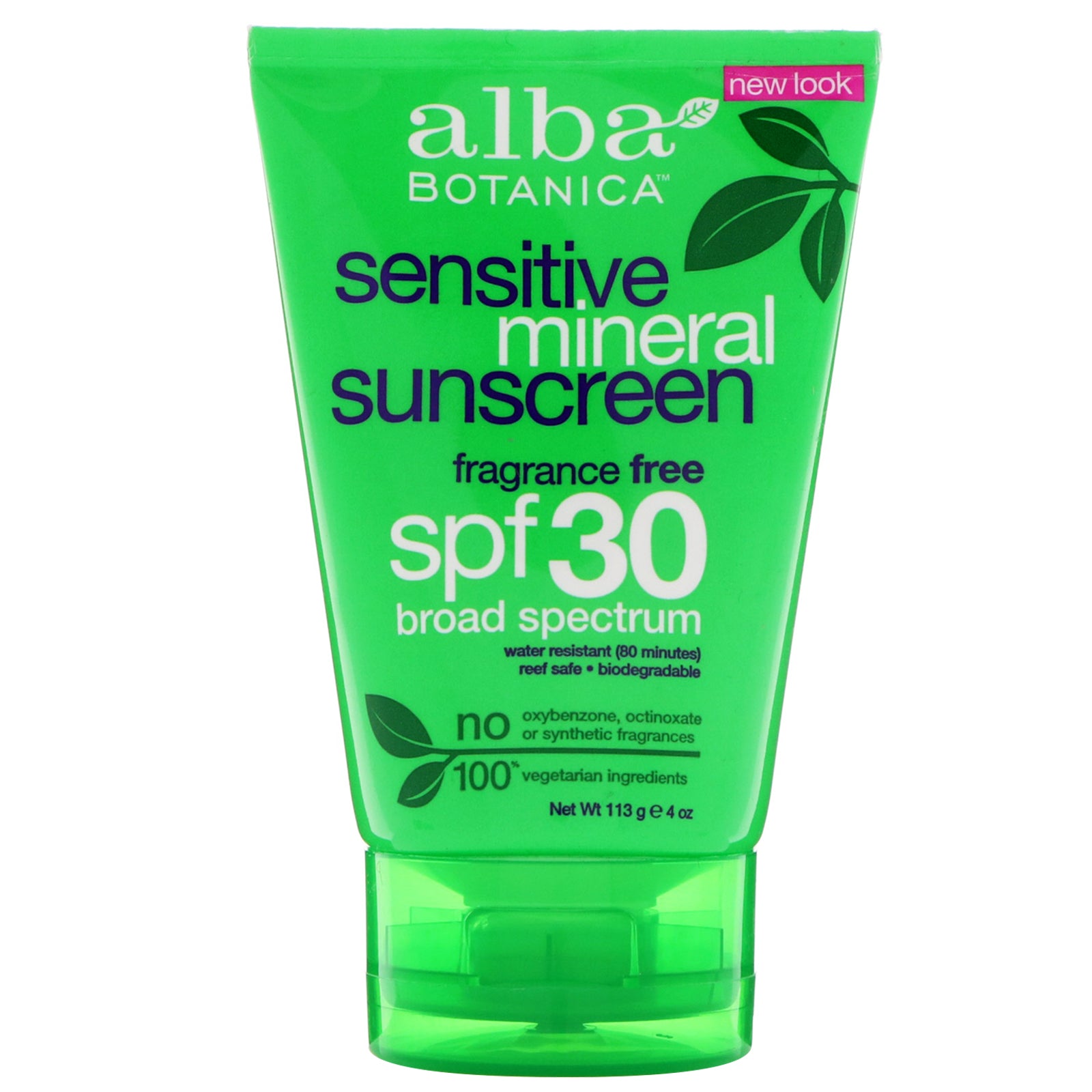 Alba Botanica, Mineral Sunscreen, Sensitive, Fragrance Free, SPF 30, 4 oz (113 g)