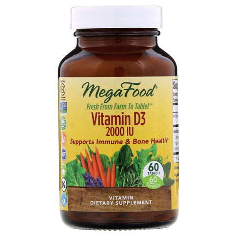 MegaFood, Vitamin D3, 2000 IU, 60 Tablets