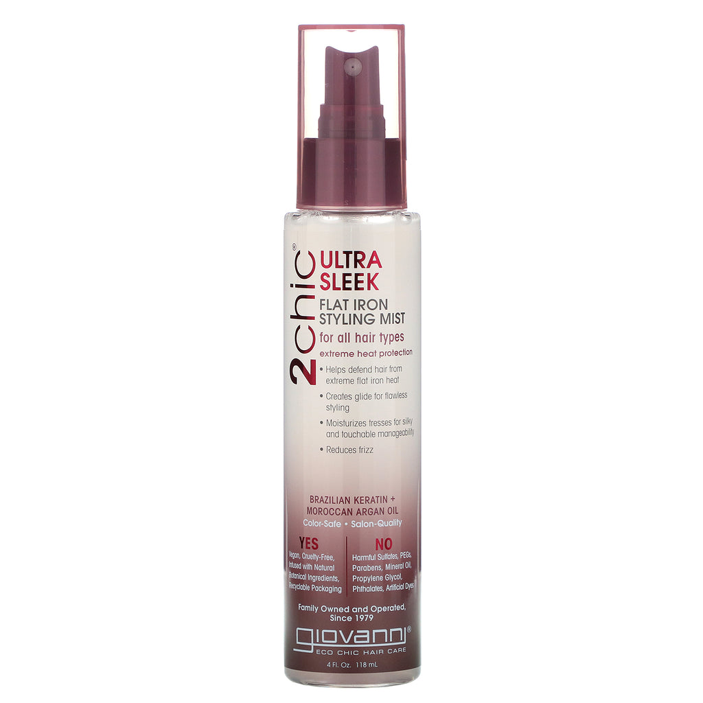 Giovanni, 2chic, Flat Iron Styling Mist, Brazilian Keratin & Argan Oil, 4 fl oz (118 ml)