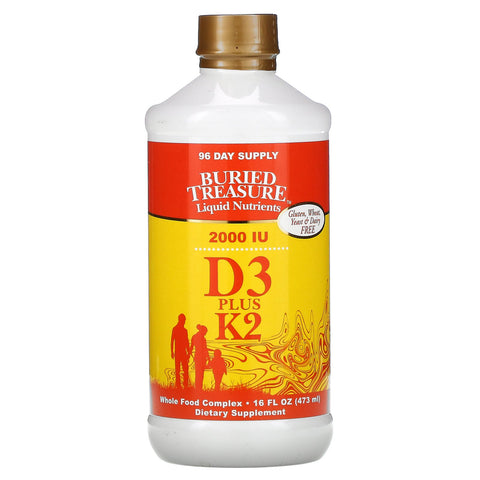 Buried Treasure, Liquid Nutrients, D3 Plus K2, 2,000 IU, 16 fl oz (473 ml)