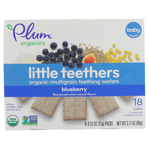 Plum Organics, Little Teethers, Organic Multigrain Teething Wafers, Blueberry, 6 Packs, 0.52 oz (15 g) Each