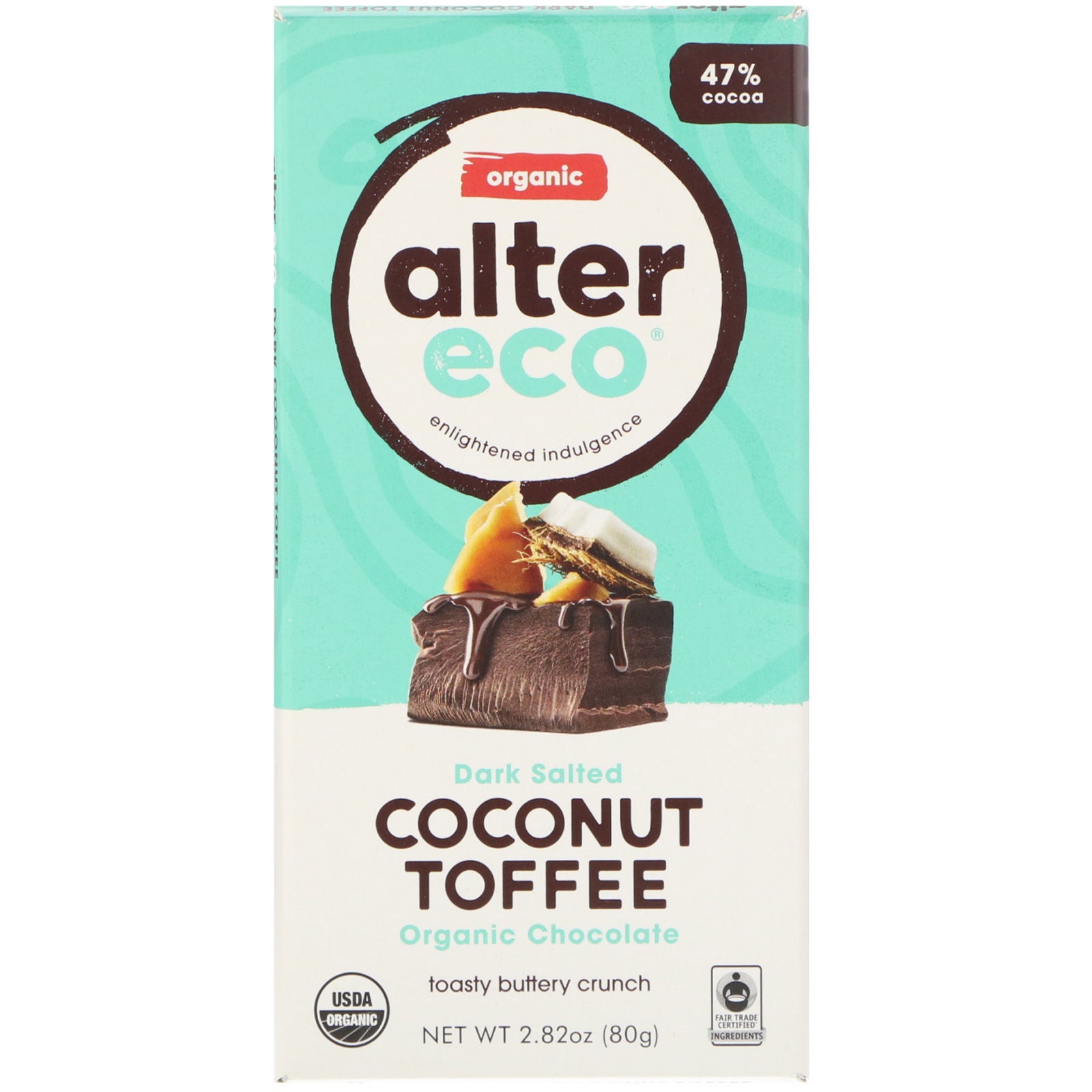 Alter Eco, Organic Chocolate Bar, Dark Salted Coconut Toffee, 47% Cocoa, 2.82 oz (80 g)