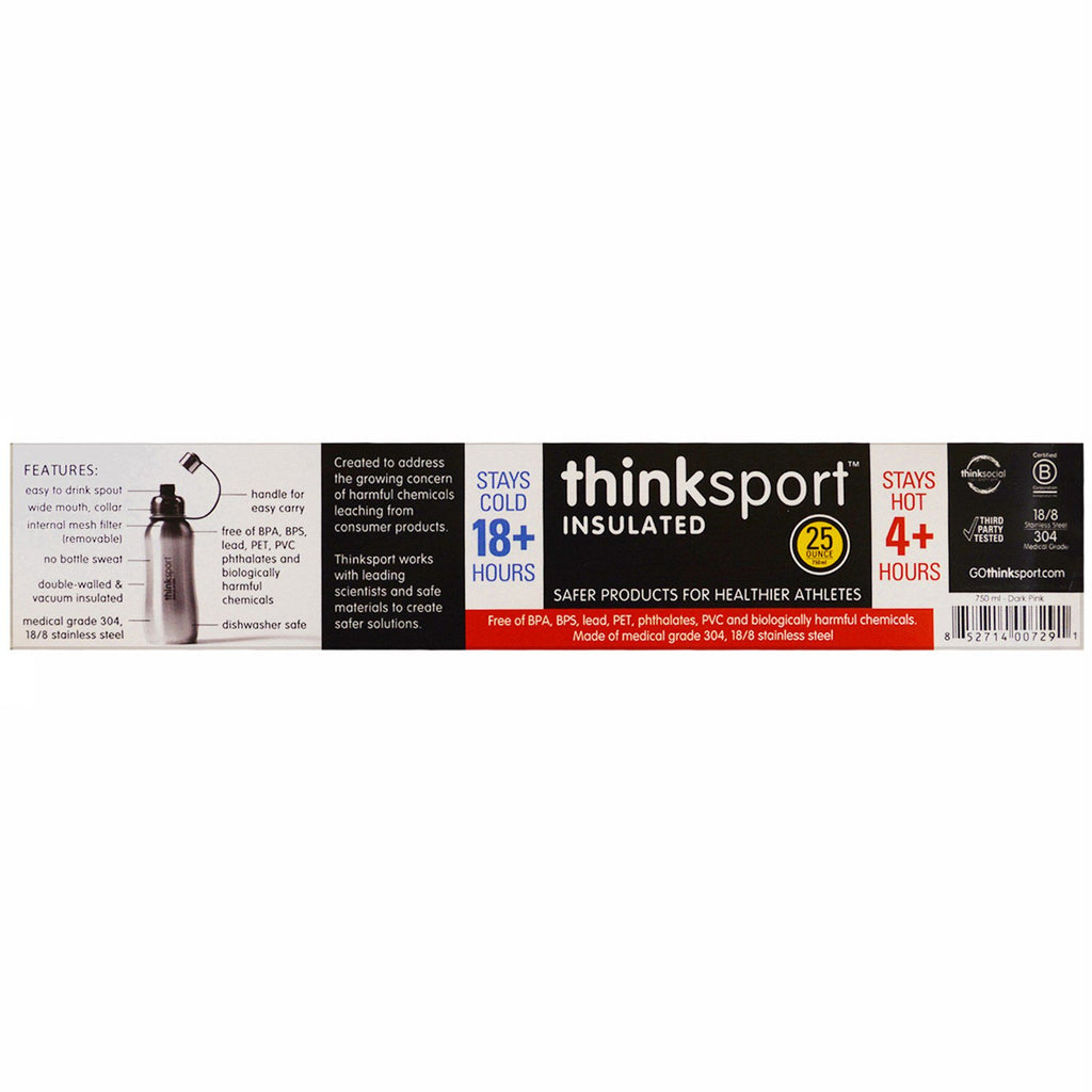 Think, Thinksport, Insulated Sports Bottle, Dark Pink, 25 oz (750 ml)