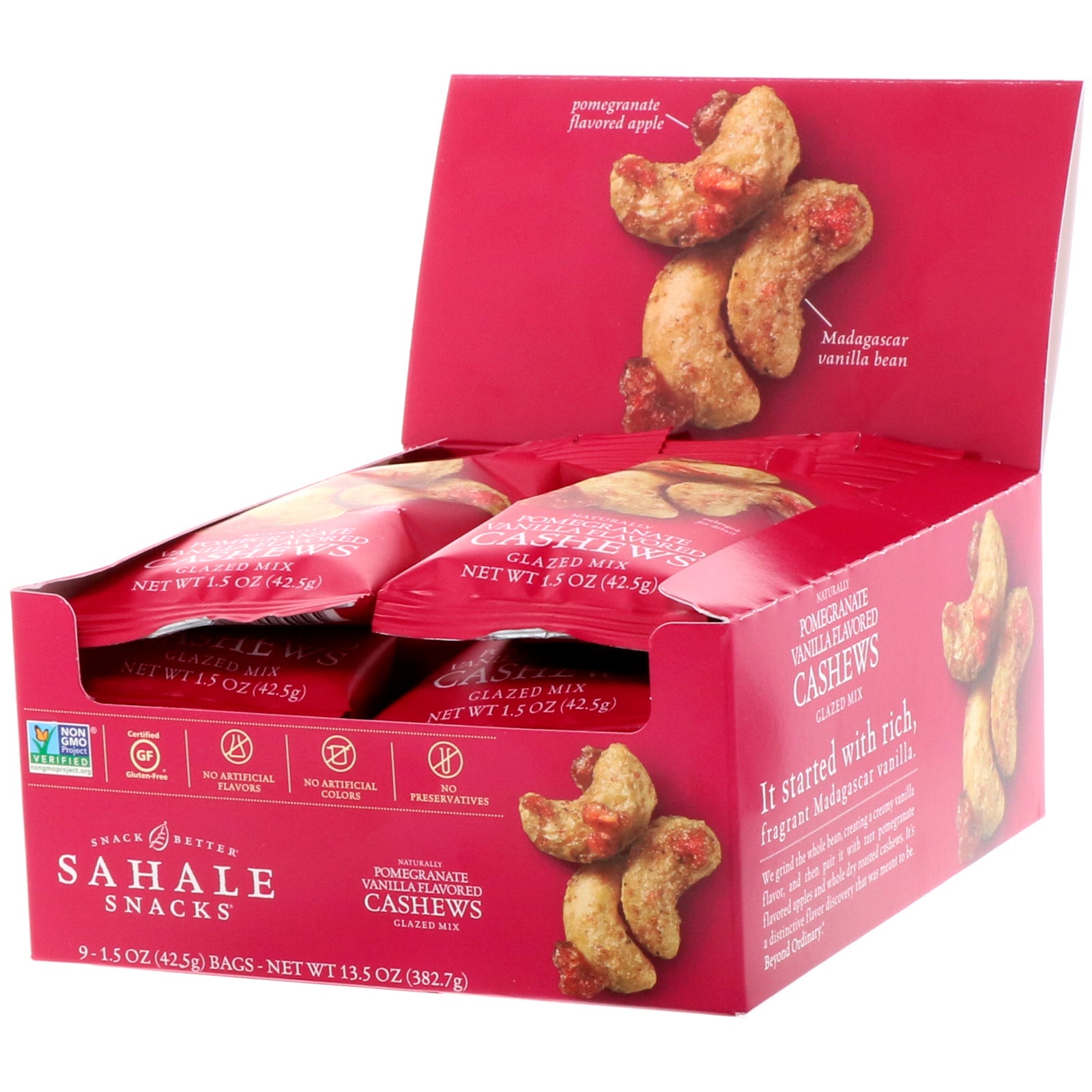 Sahale Snacks, Pomegranate Vanilla Flavored Cashews, Glazed Mix, 9 Packs, 1.5 oz (42.5 g) Each