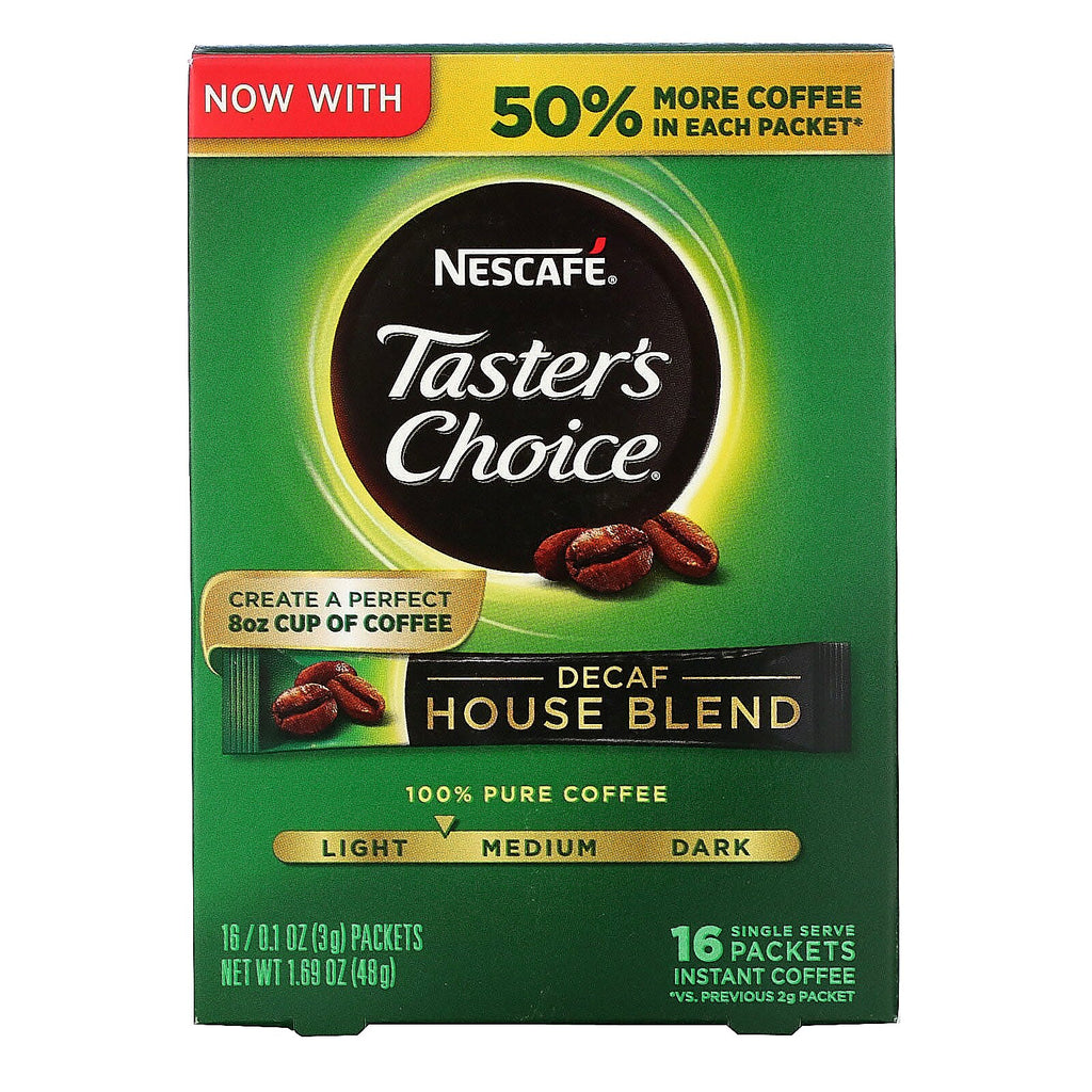 Nescafé, Taster's Choice, Instant Coffee, Decaf House Blend, 16 Single Serve Packets, 0.1 oz (3 g) Each