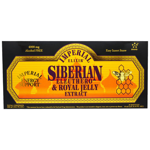 Imperial Elixir, Siberian Eleuthero & Royal Jelly Extract, Alcohol Free, 4000 mg, 30 Bottles, 0.34 fl oz (10 ml) Each