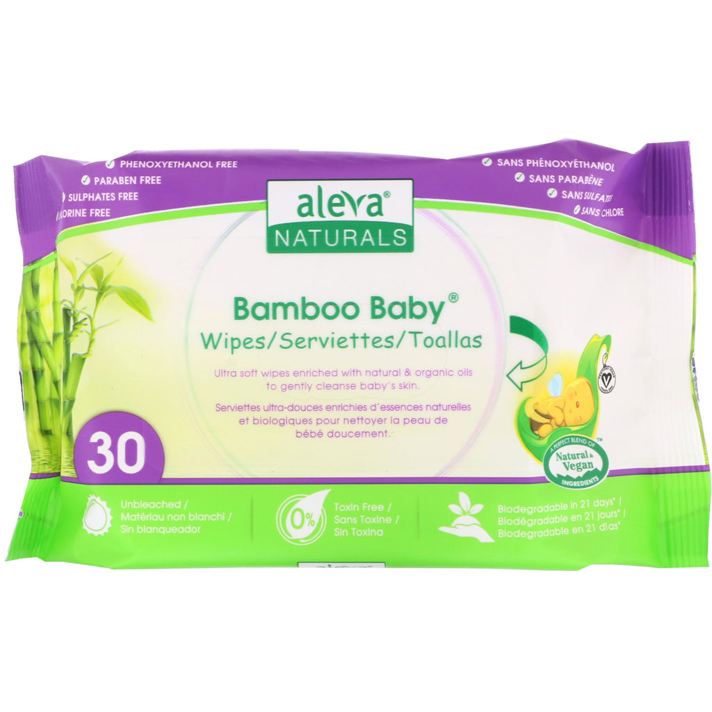 Aleva Naturals, Bamboo Baby Wipes, 30 Wipes