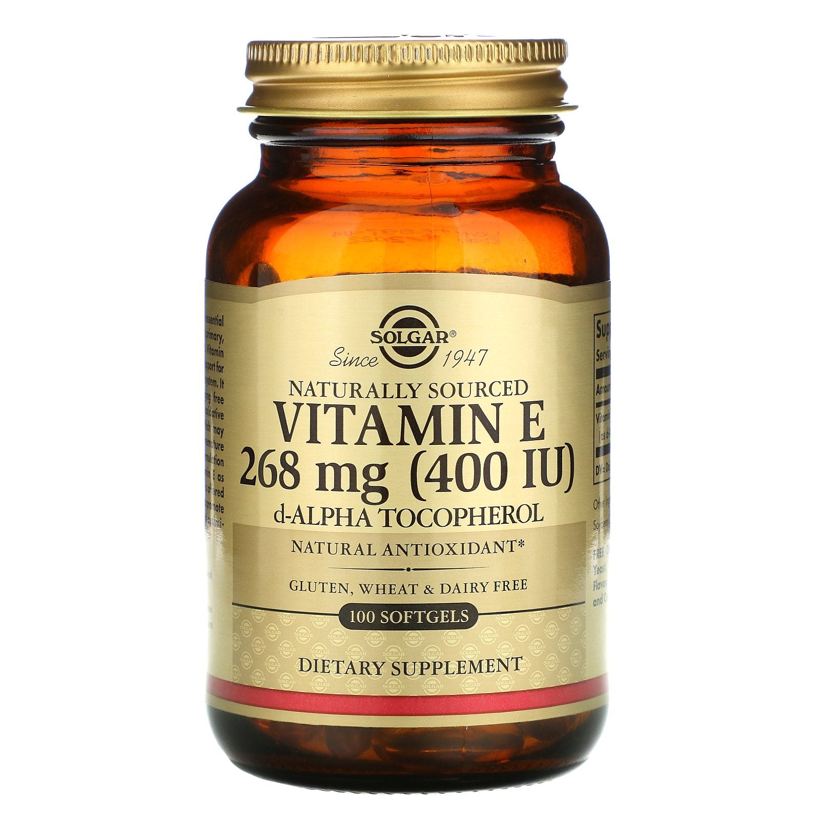 Solgar, Vitamin E, Naturally Sourced, 268 mg (400 IU), 100 Softgels