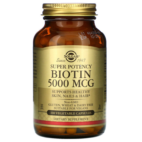 Solgar, Biotin, 5,000 mcg, 100 Vegetable Capsules