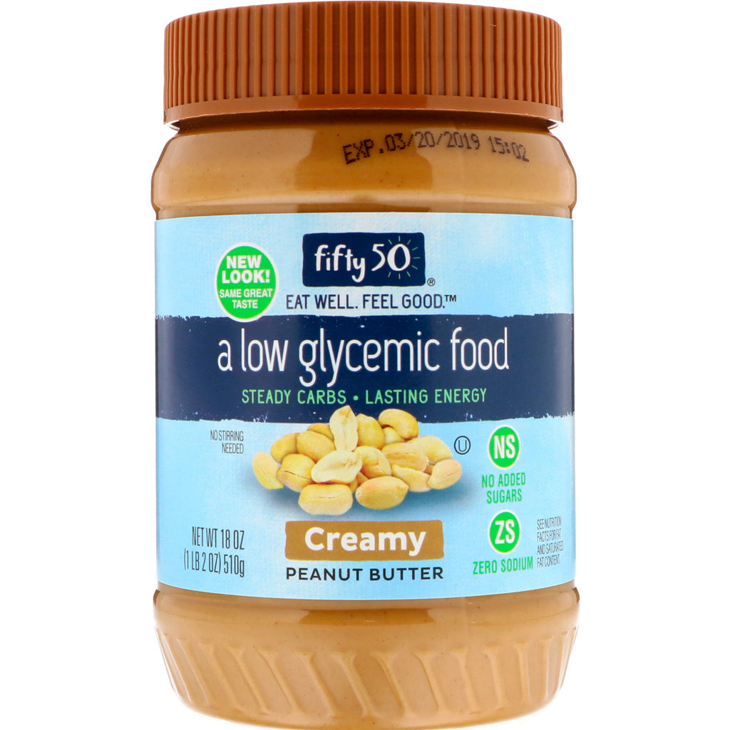 Fifty 50, Low Glycemic Peanut Butter, Creamy, 18 oz (510 g)