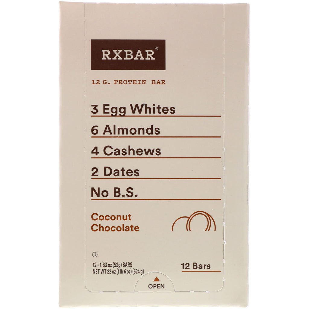 RXBAR, Protein Bar, Coconut Chocolate, 12 Bars, 1.83 oz (52 g) Each