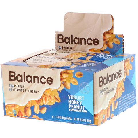 Balance Bar, Nutrition Bar, Yogurt Honey Peanut, 6 Bars, 1.76 oz (50 g) Each