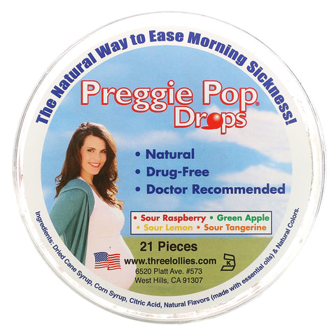 Three Lollies, Preggie Pop Drops, Sour Fruits, 21 Pieces