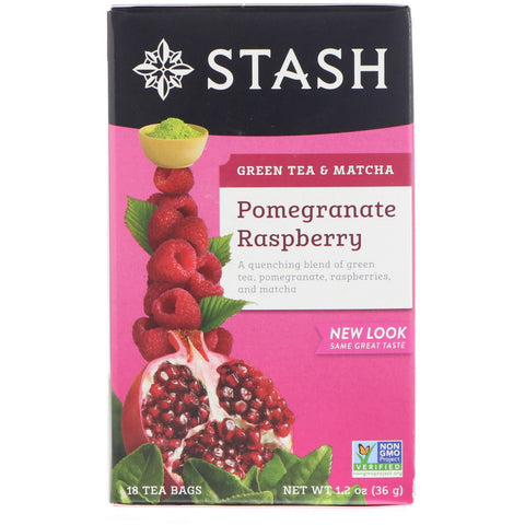 Stash Tea, Green Tea & Matcha, Pomegranate Raspberry, 18 Tea Bags, 1.2 oz (36 g)