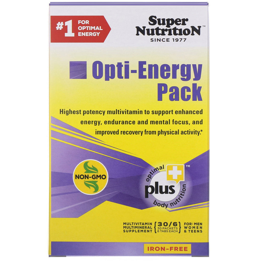 Super Nutrition, Opti-Energy Pack, Multivitamin/Mineral Supplement, Iron-Free, 30 Packets (6 Tabs Each)