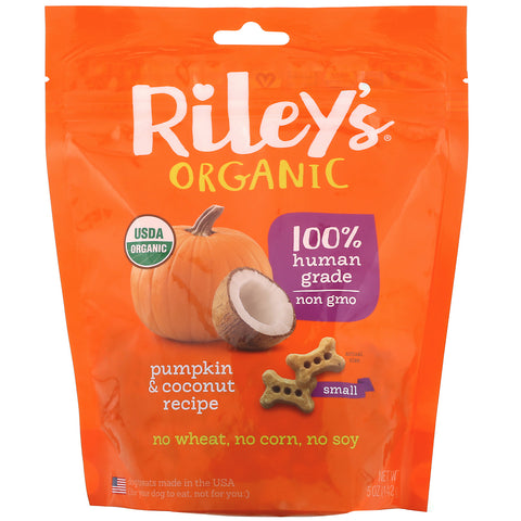 Riley’s Organics, Dog Treats, Small Bone, Pumpkin & Coconut Recipe, 5 oz (142 g)