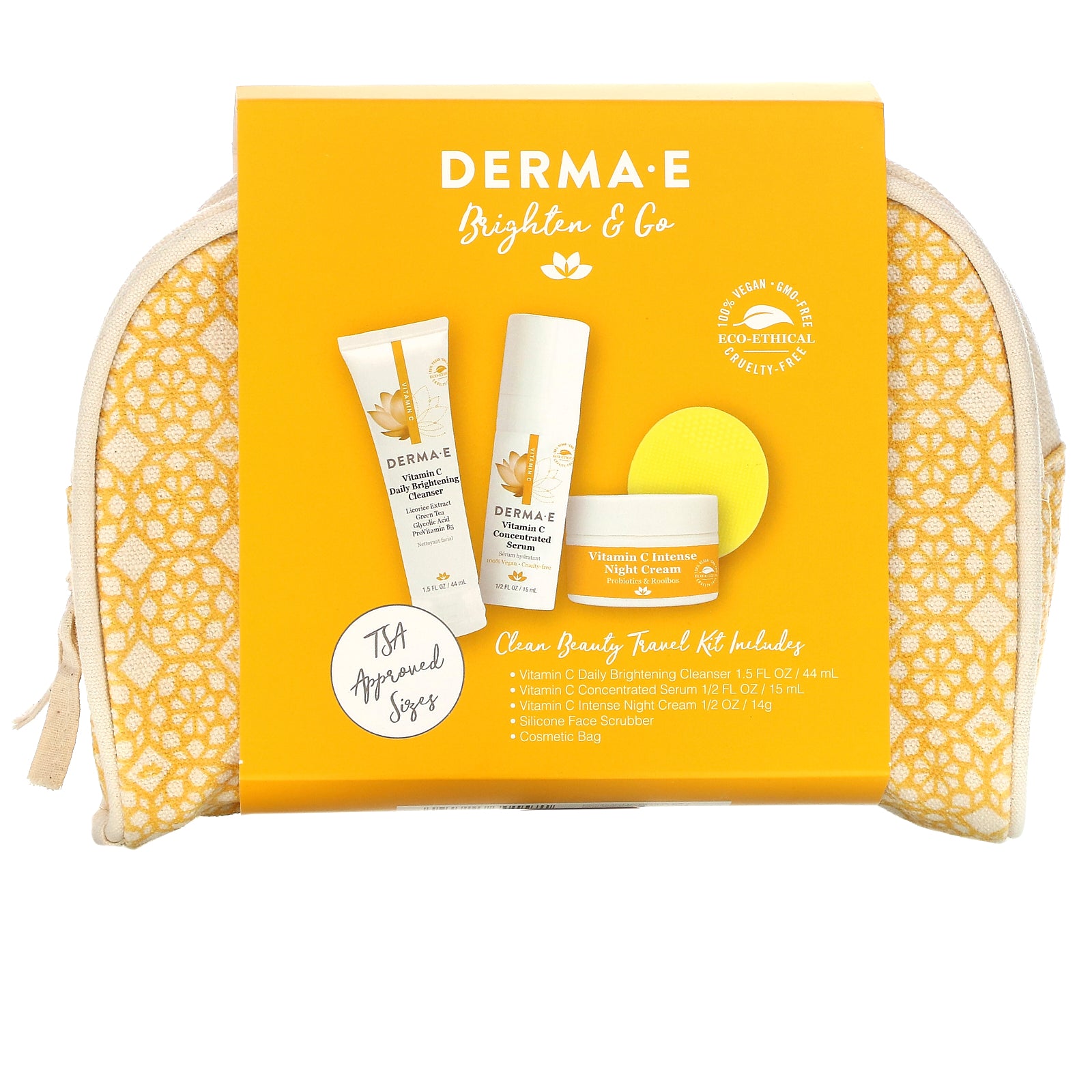 Derma E, Brighten & Go, Clean Beauty Travel Kit, 5 Piece Kit