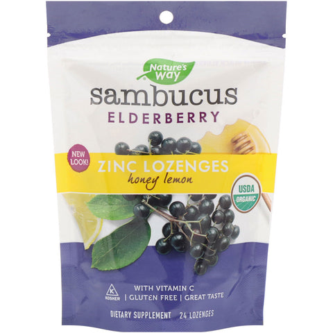 Nature's Way, Sambucus, Zinc Lozenges, Honey Lemon, 24 Lozenges