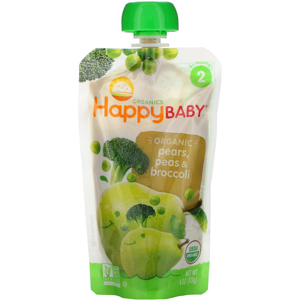 Happy Family Organics, Organics Happy Baby,  Stage 2,  6+ Months, Organic Pears, Peas & Broccoli, 4 oz (113 g)