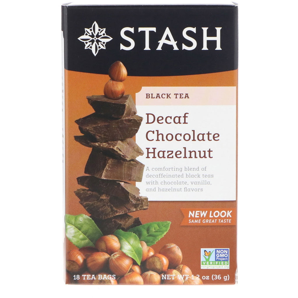 Stash Tea, Black Tea, Decaf Chocolate Hazelnut, 18 Tea Bags, 1.2 oz (36 g)