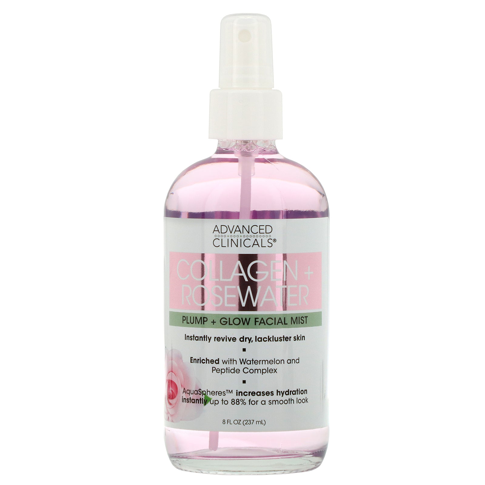 Advanced Clinicals, Collagen + Rosewater,  Pump + Glow Facial Mist, 8 fl oz (237 ml)