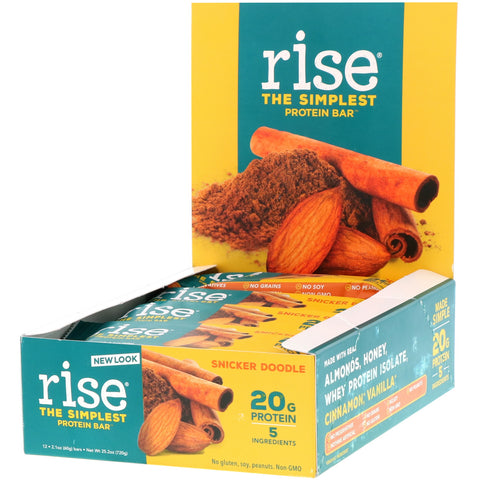 Rise Bar, THE SIMPLEST PROTEIN BAR, Snicker Doodle, 12 Bars, 2.1 oz (60 g) Each
