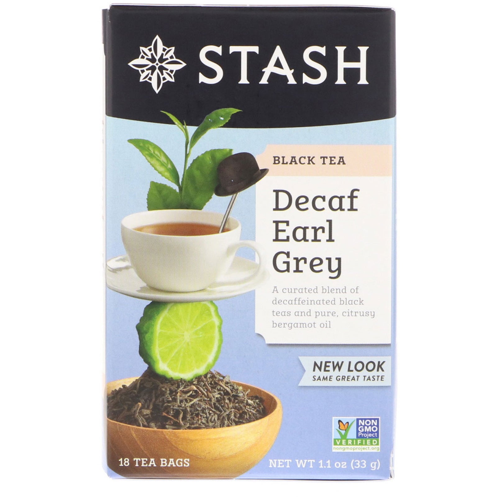 Stash Tea, Black Tea, Decaf Earl Grey, 18 Tea Bags, 1.1 oz (33 g)