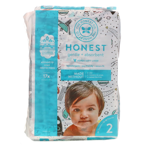 The Honest Company, Honest Diapers, Super-Soft Liner, Size 2, Space Travel, 12-18 Pounds, 32 Diapers
