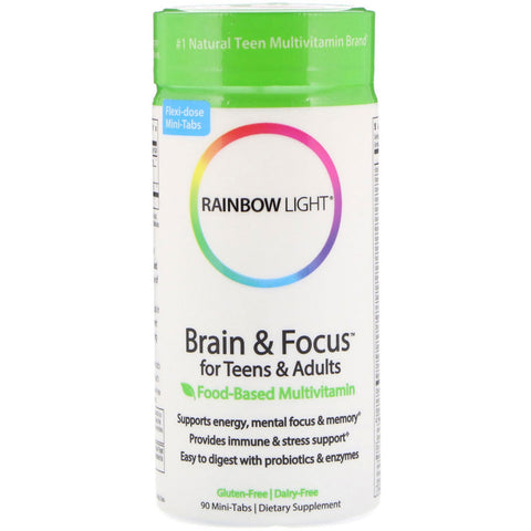 Rainbow Light, Brain & Focus for Teens & Adults, Food-Based Multivitamin, 90 Mini-Tabs