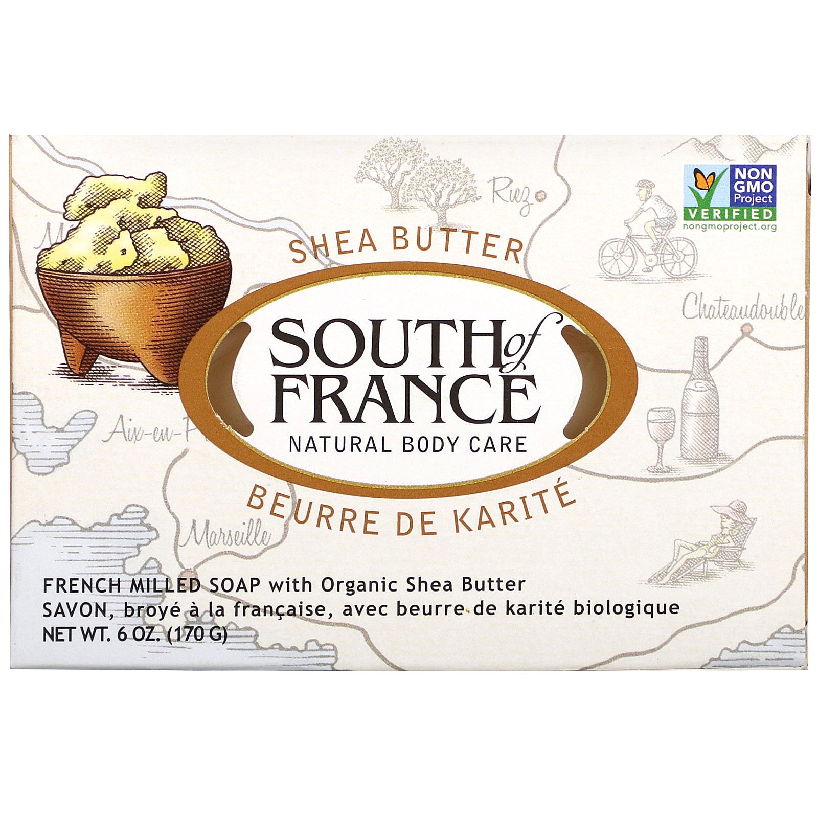 South of France, French Milled Soap with Organic Shea Butter, 6 oz (170 g)