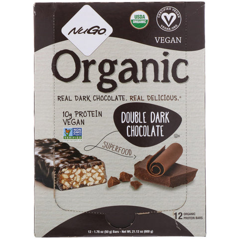 NuGo Nutrition,  Protein Bars, Double Dark Chocolate, 12 Bars, 1.76 oz (50 g) Each