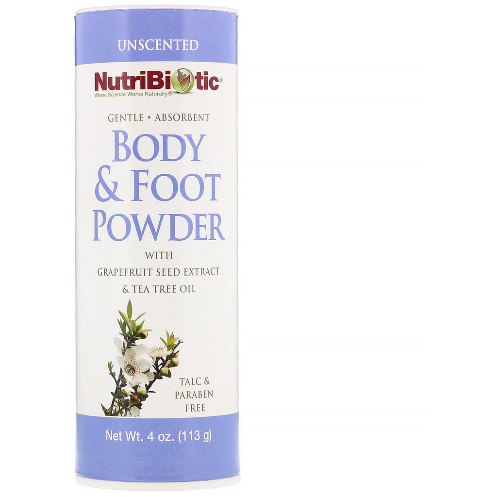 NutriBiotic, Body & Foot Powder with Grapefruit Seed Extract & Tea Tree Oil, Unscented, 4 oz (113 g)