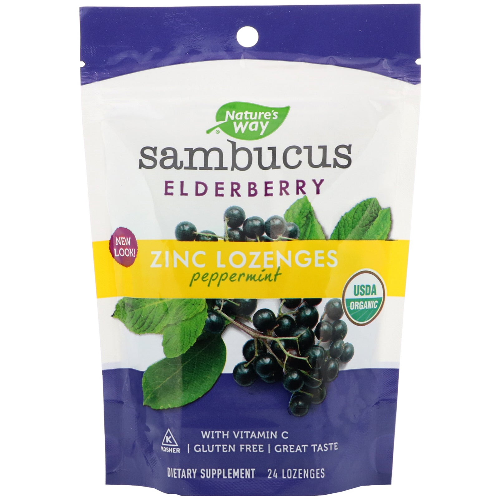 Nature's Way, Sambucus, Zinc Lozenges, Peppermint, 24 Lozenges