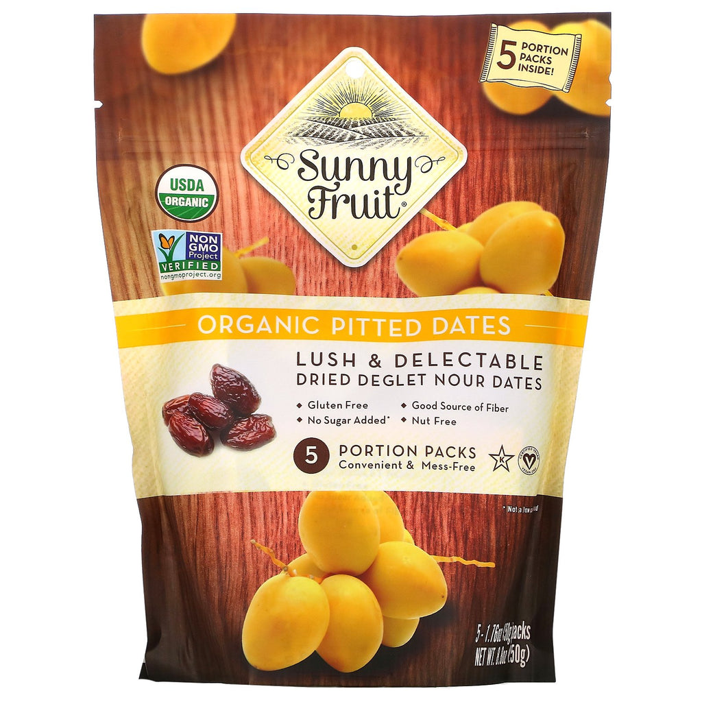 Sunny Fruit, Organic Pitted Dates, 5 Portion Packs, 1.76 oz (50 g) Each