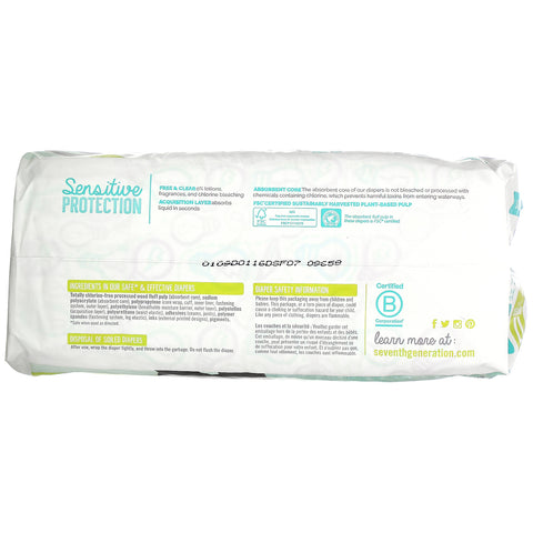 Seventh Generation, Sensitive Protection Diapers, Size 6, 35+ lbs, 17 Diapers