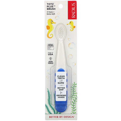 RADIUS, Totz Plus Brush, 3+ Years, Extra Soft, White/Blue, 1 Toothbrush