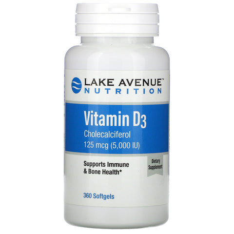 Lake Avenue Nutrition, Vitamin D3, 125 mcg (5,000 IU), 360 Softgels