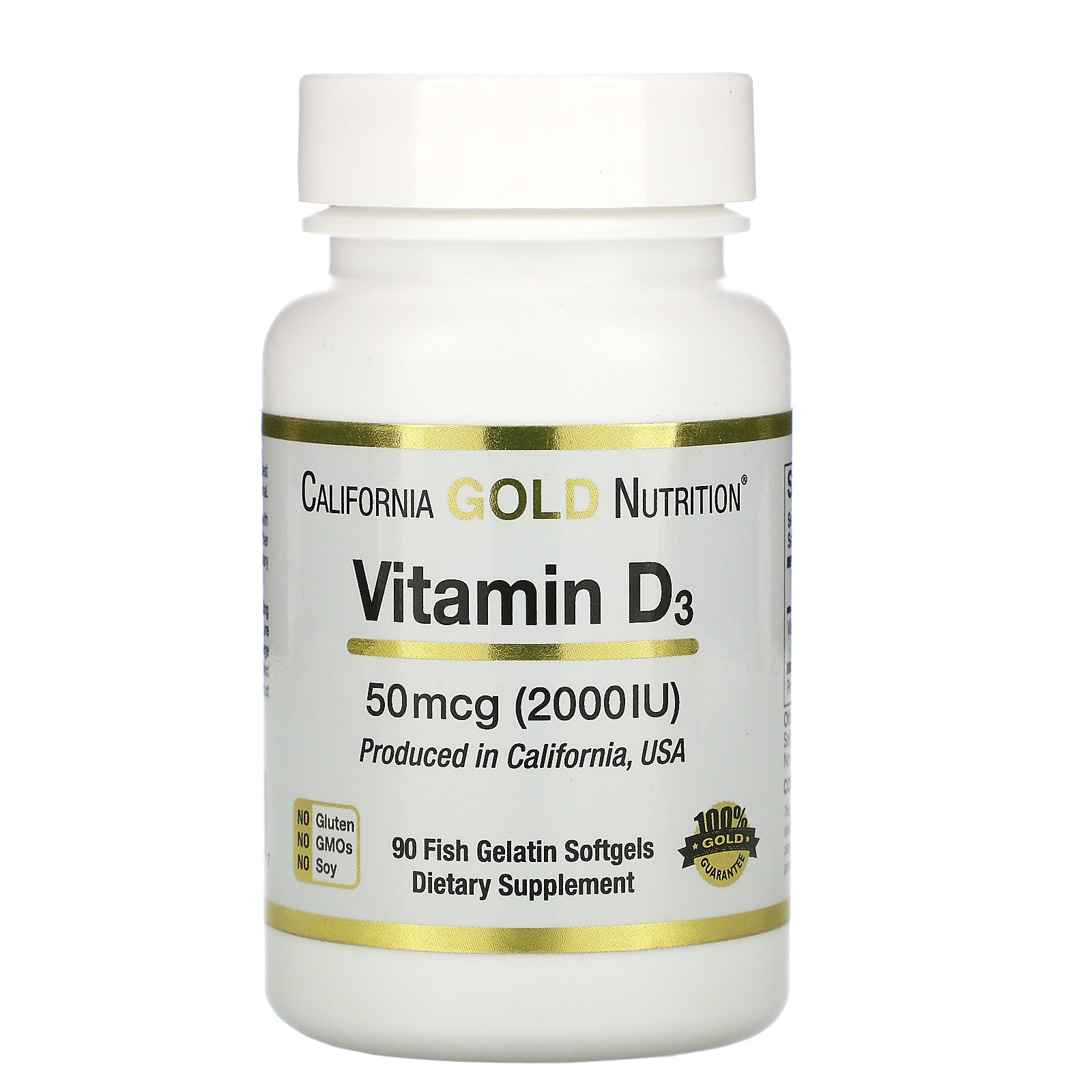 California Gold Nutrition, Vitamin D3, 50 mcg (2,000 IU), 90 Fish Gelatin Softgels