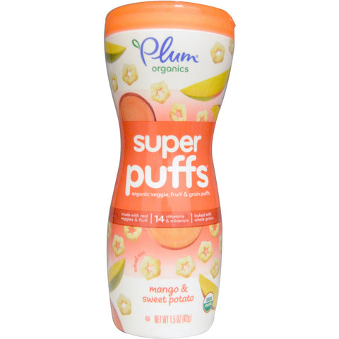 Plum Organics, Super Puffs, Organic Veggie, Fruit & Grain Puffs, Mango & Sweet Potato, 1.5 oz (42 g)