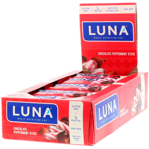 Clif Bar, Luna, Whole Nutrition Bar For Women, Chocolate Peppermint Stick, 15 Bars, 1.69 oz (48 g) Each