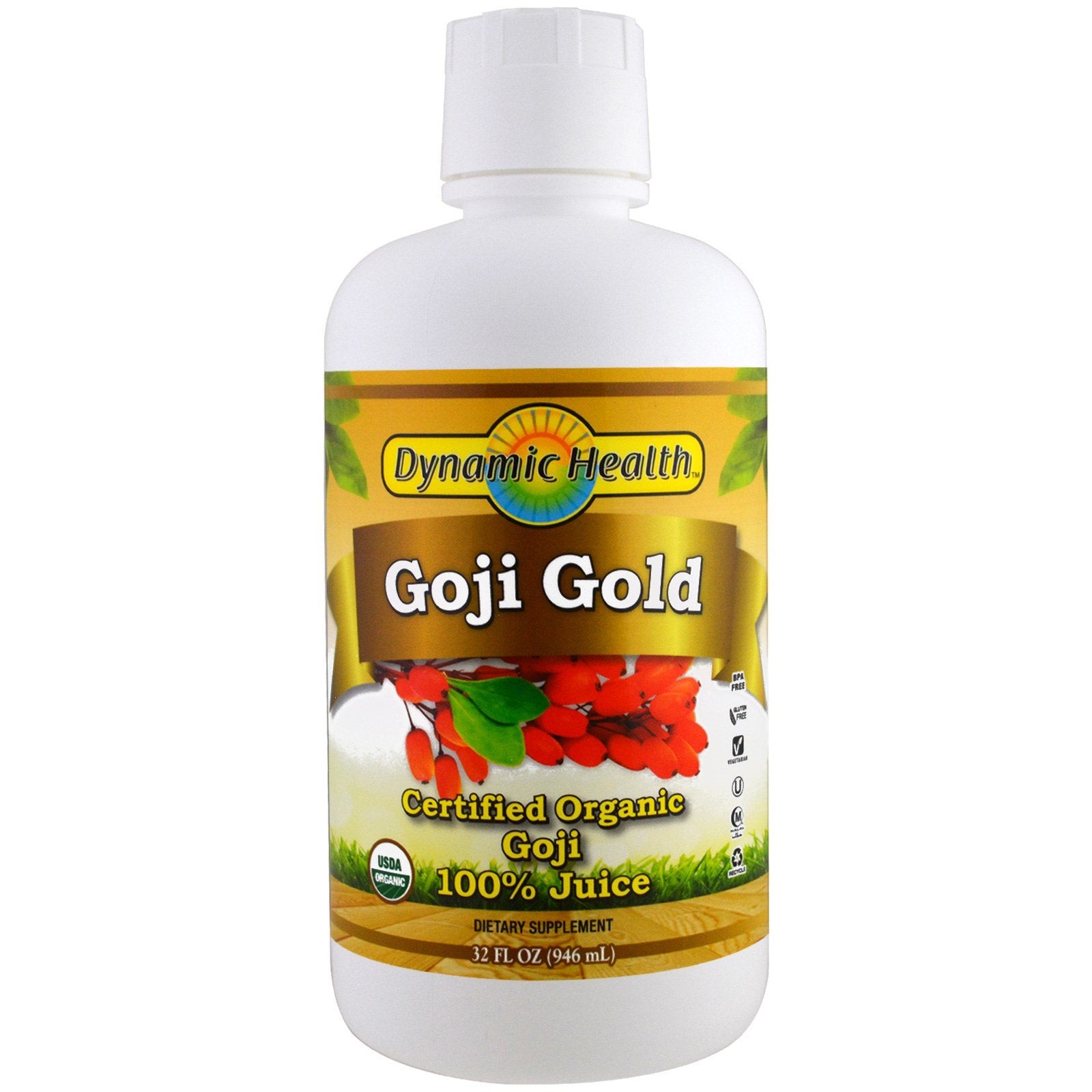 Dynamic Health  Laboratories, Certified Organic Goji Gold, 100% Juice, 32 fl oz (946 ml)