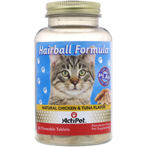 Actipet, Hairball Formula, Natural Chicken & Tuna Flavor, 60 Chewable Tablets