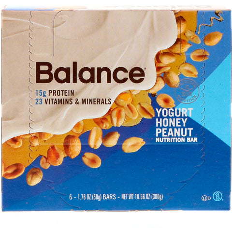 Balance Bar, Nutrition Bar, Yogurt Honey Peanut, 6 Bars, 1.76 oz (50 g) Each