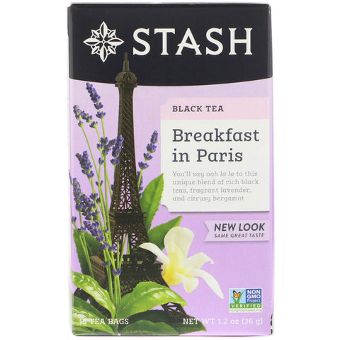 Stash Tea, Black Tea, Breakfast in Paris, 18 Tea Bags, 1.2 oz (36 g)