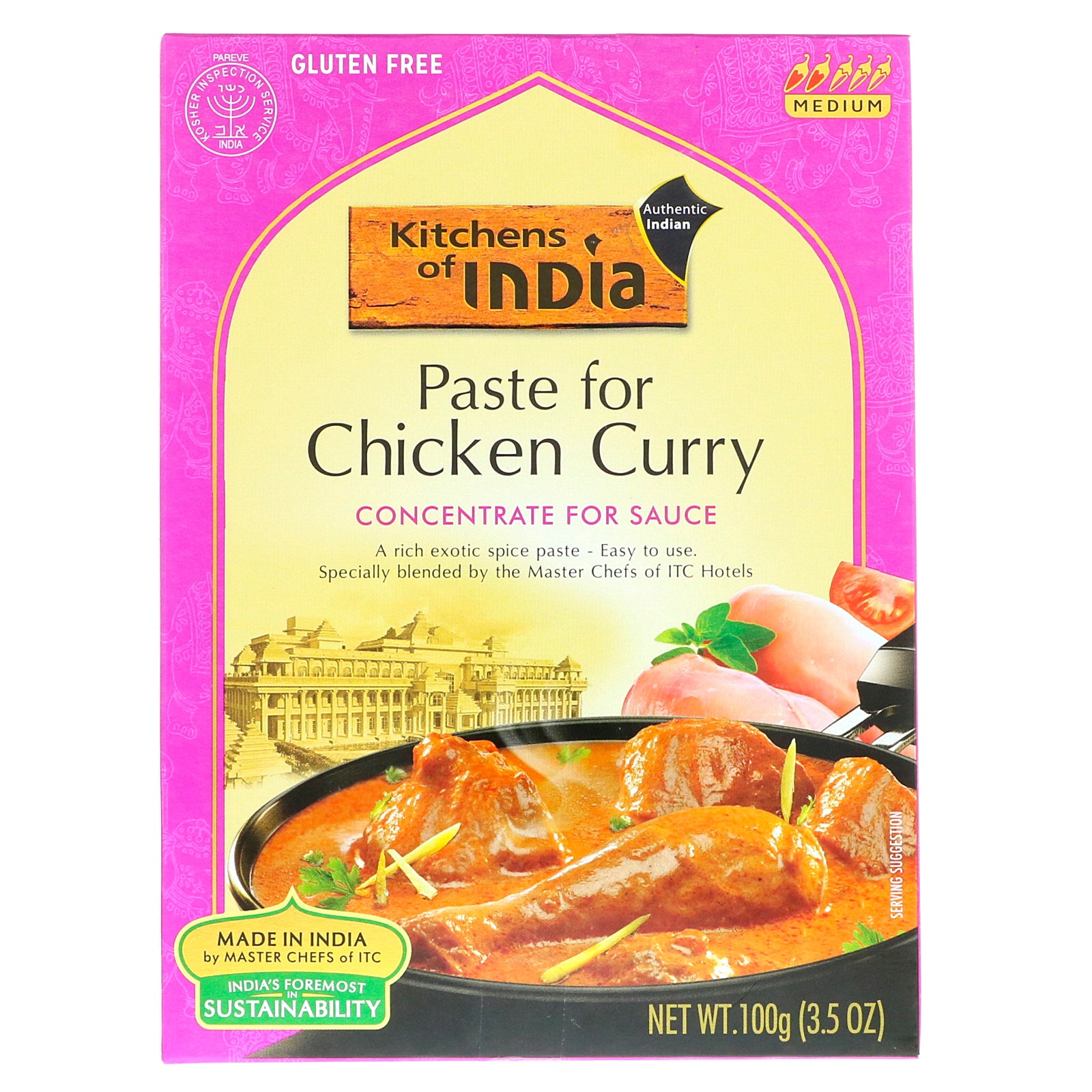 Kitchens of India, Paste for Chicken Curry, Concentrate For Sauce, Medium, 3.5 oz (100 g)