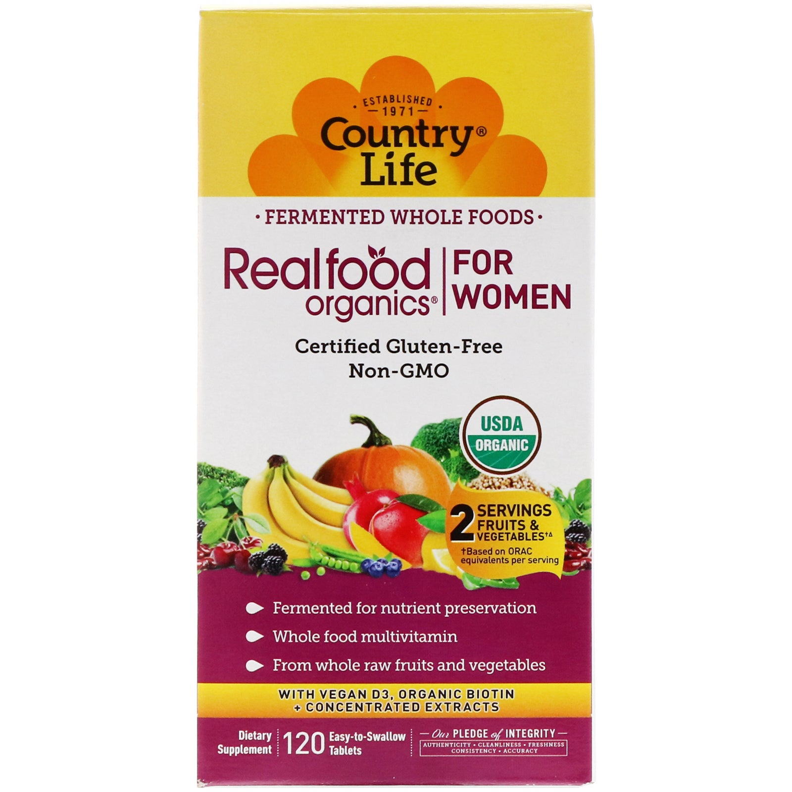 Country Life, Realfood Organics for Women, 120 Easy-to-Swallow Tablets
