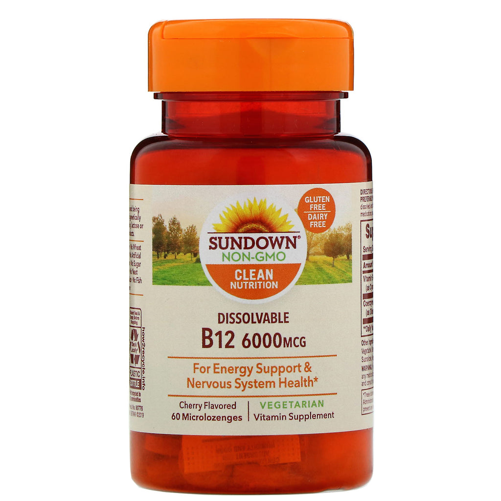 Sundown Naturals, Dissolvable B12, Cherry Flavored, 6,000 mcg, 60 Microlozenges